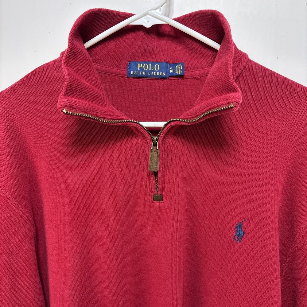 Polo Ralph Lauren Mens XL Red 100% Cotton 1/4 Zip‎ Pullover Sweater Blue Pony